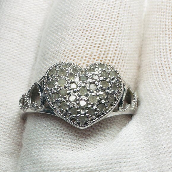 Vintage 925 Sterling Silver Crystal & Turquoise Pavé Clustered Heart Bracelet an - Picture 7 of 12